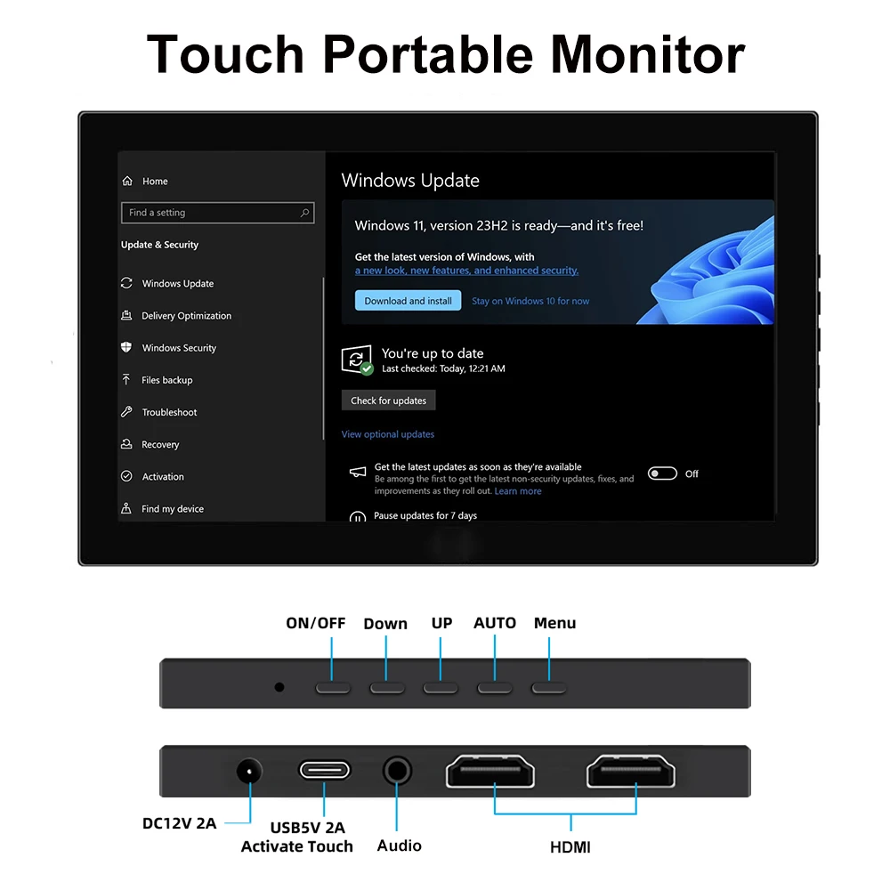 7/8 Inch Touchscreen Portable Monitor HD Small Monitor for Raspberry Pi Laptop PC Xbox PS4/5 Switch Built-in Speakers