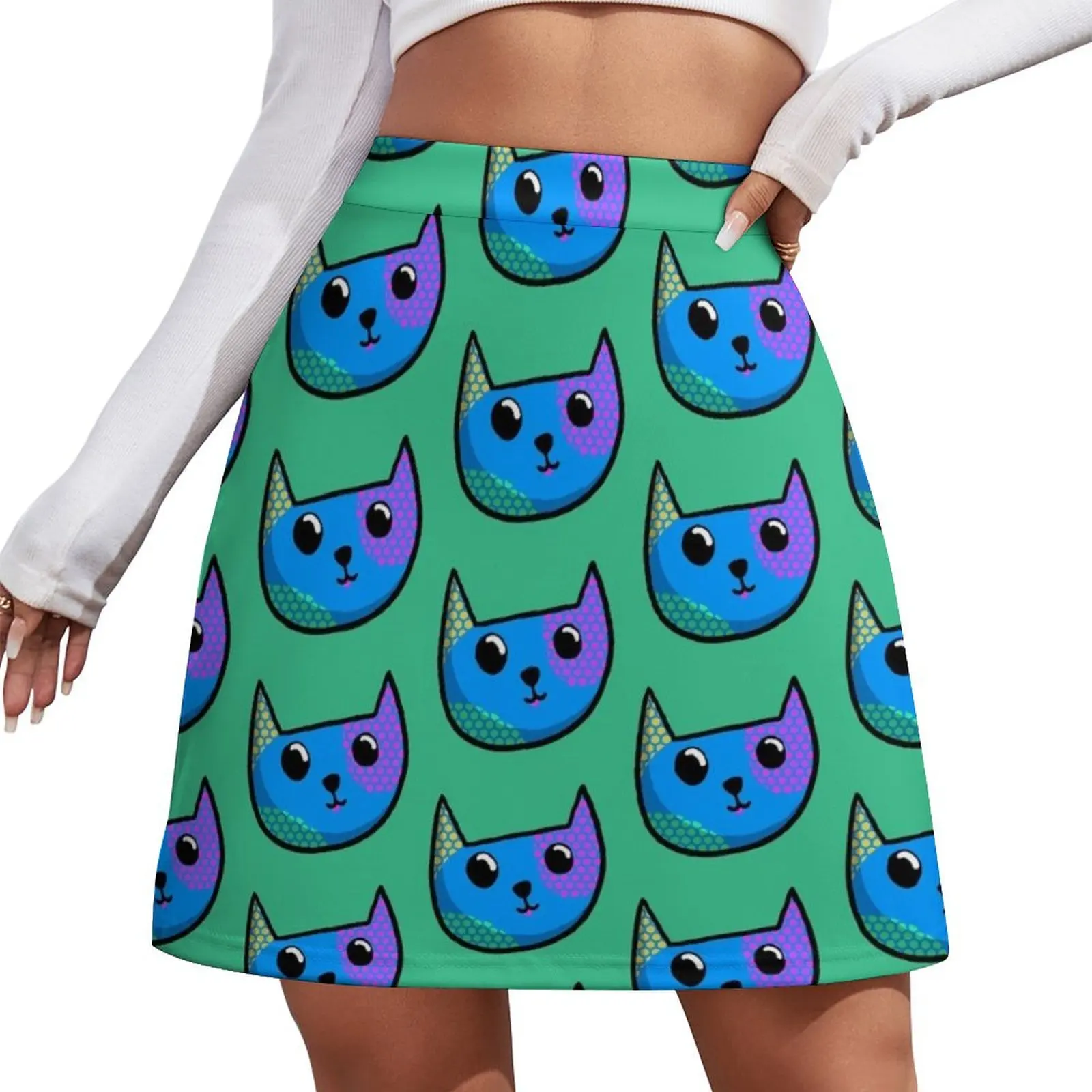 Blue Cat Face Mini Skirt short skirt modest skirts for women Women skirts 90s aesthetic Mini Skirt