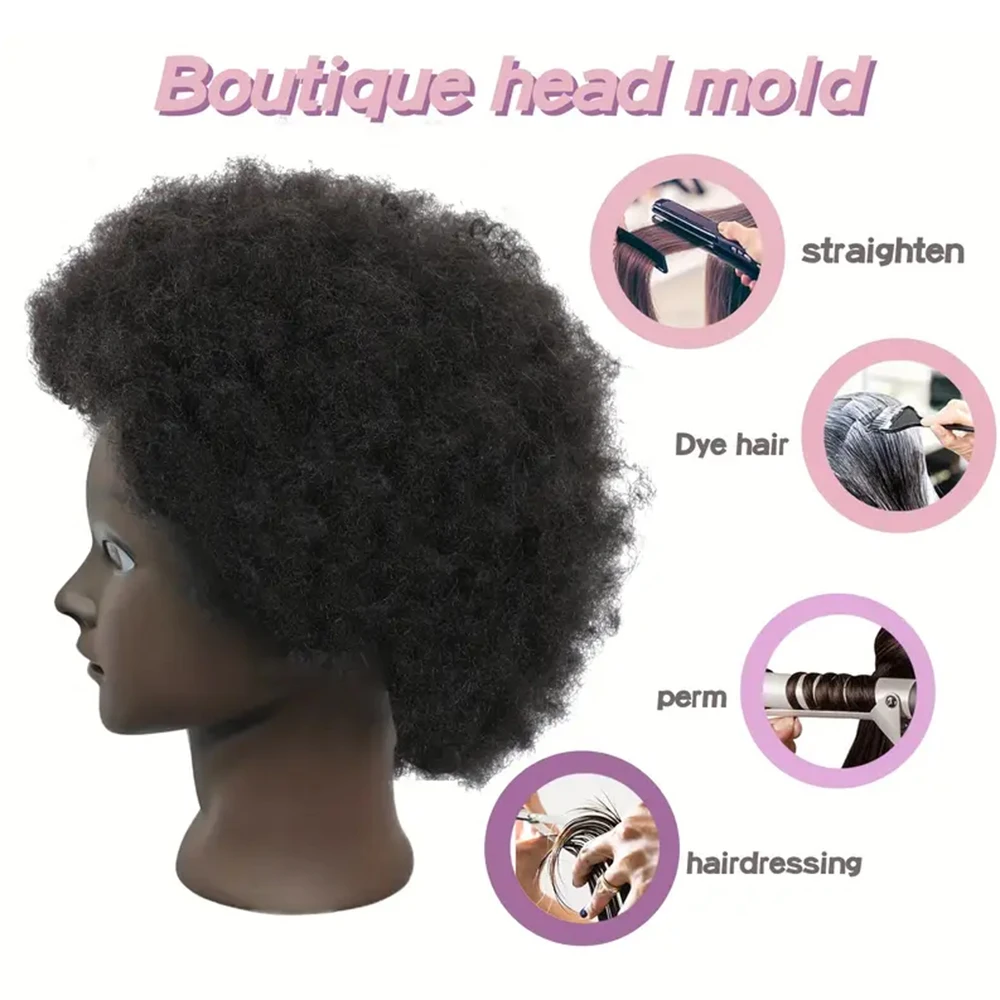 African American Mannequin Head with 100% Real Hair Kinky Curly Training Head Cosmetology Manikin Doll Head for Braids Practice