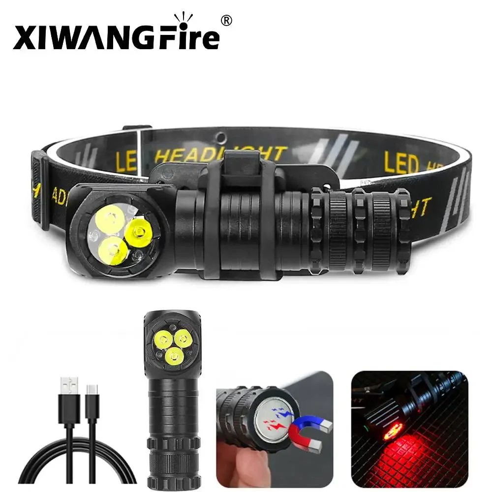 

XIWANGFIRE T300 Headlamp Rechargeable 2000mAh Headlight 1300LM LED USB C Rechargeable Magnetic Tail Work Camping Flashlight