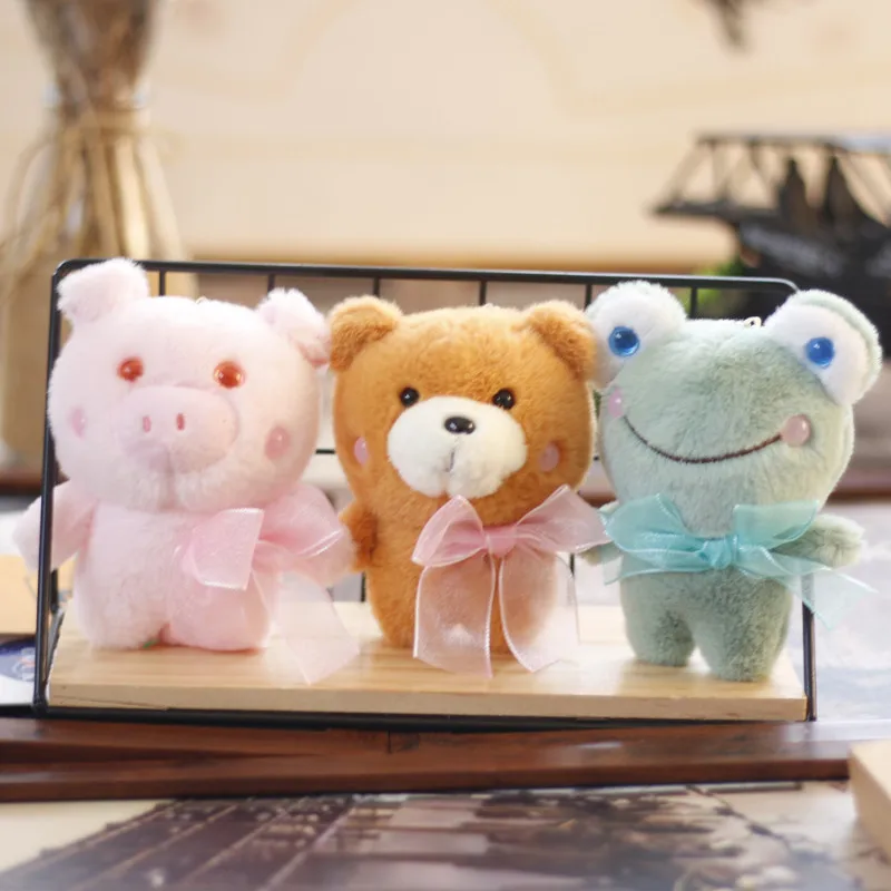 1Pcs Cute Plush Stuffed Bear Frog Dolls Keychain Cartoon Animal Frog Bear Pig Plush Dolls Kawaii Pendent Children Birthday Gift