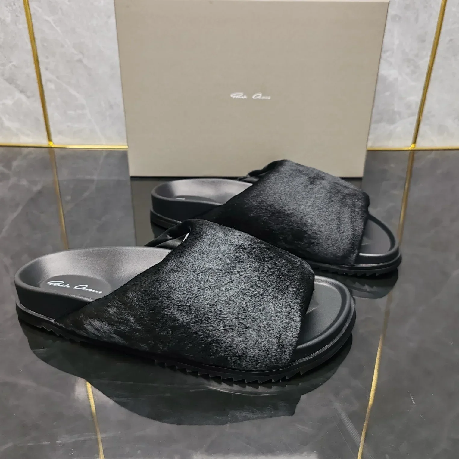 

Ro Top Quality New Horsehair Home Sandals Leather Comfortable Soft-soled Outdoor Slippers Anti-slip Couple Models Shoes