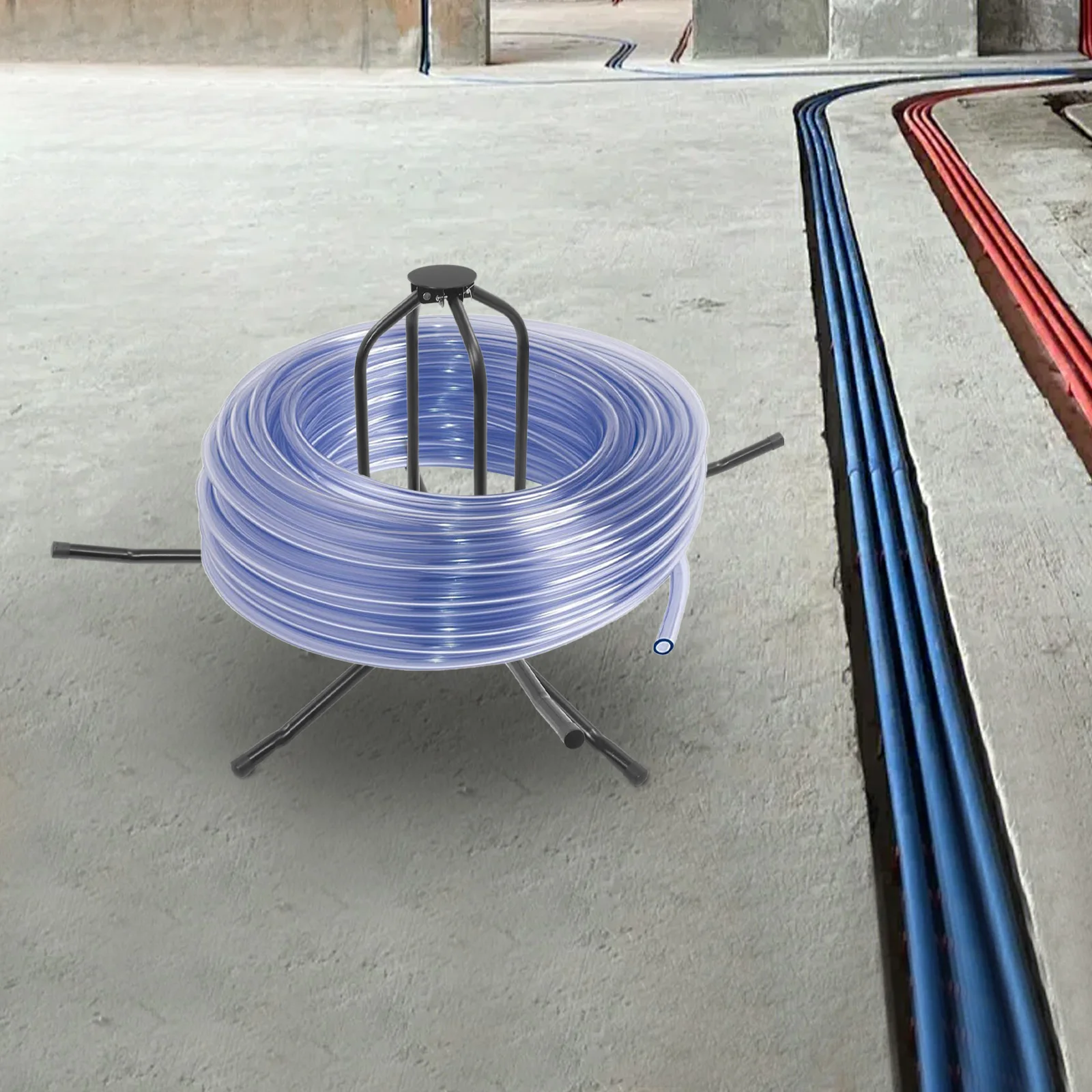 Verstellbarer Rohrspenderständer, faltbarer Rollenhalter mit Tragetasche für Wasserrohre, PEX-Rohre, Installation mit Doppel-/Einzelkugellager – Detail 14