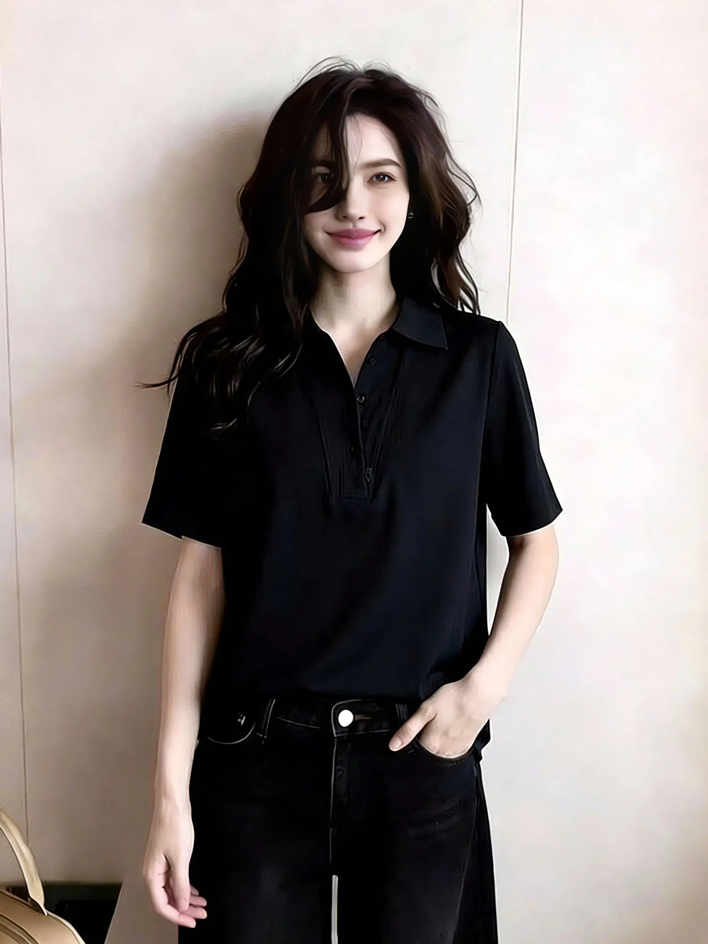 

Ele Bla Ne ort Sve Knitted irt Simple Sle Versatile Top Spring Summer Faion Korean Version Straight Cut