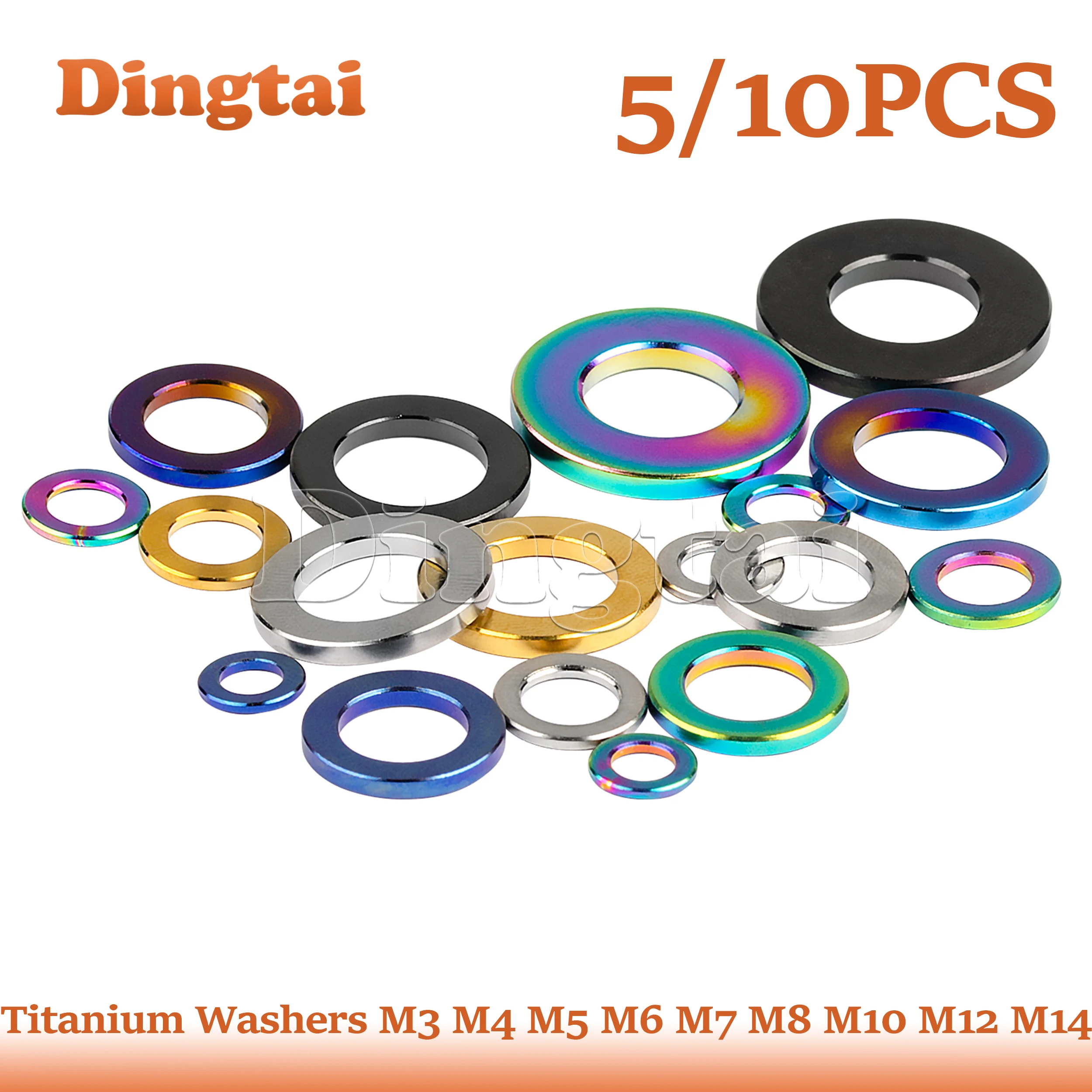 

Dingtai Titanium Washer 5/10PCS M3 M4 M5 M6 M7 M8 M10 M12 M14Flat Spacer Gasket For Bicycle Cycling Motorcycle