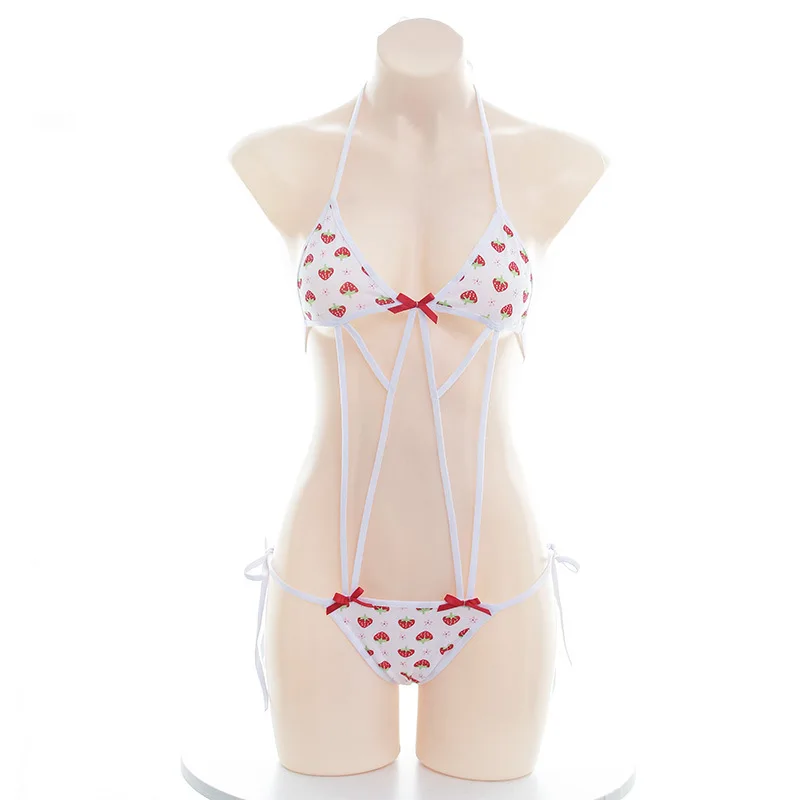 

Japanese Butterfly Bow Strawberry Printed Kawaii Mini Bikini Set Bodysuit Classic Adult Toy Cosplay Sexy Lingerie Costumes
