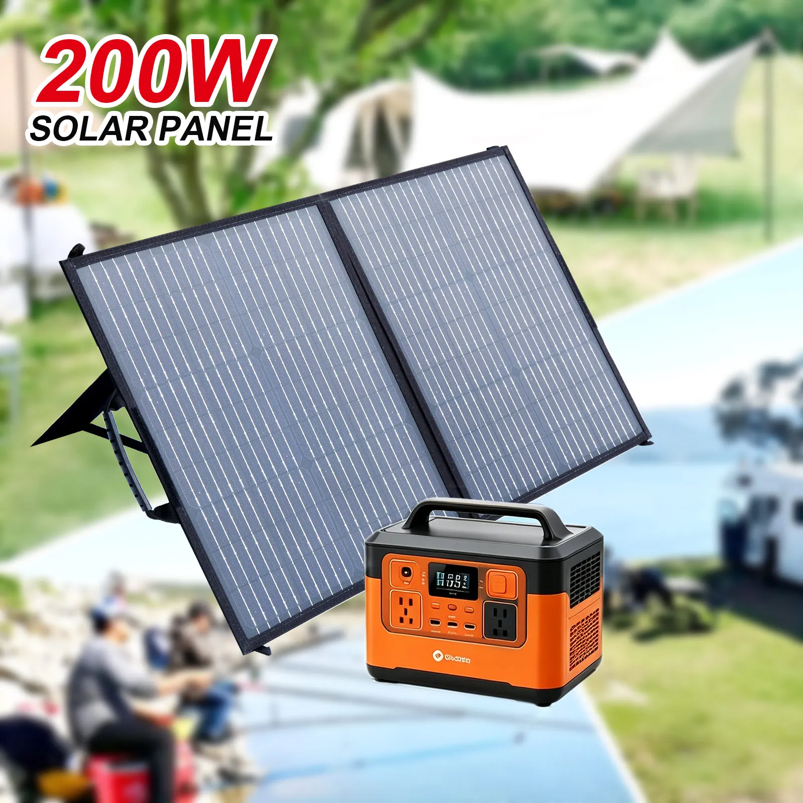 Leaorld 200W Solar Panel Charger, 18V DC 5521 35135 7909 5525 with Kickstands, Clips, 12V Battery Charger, Power Station,RV,Farm
