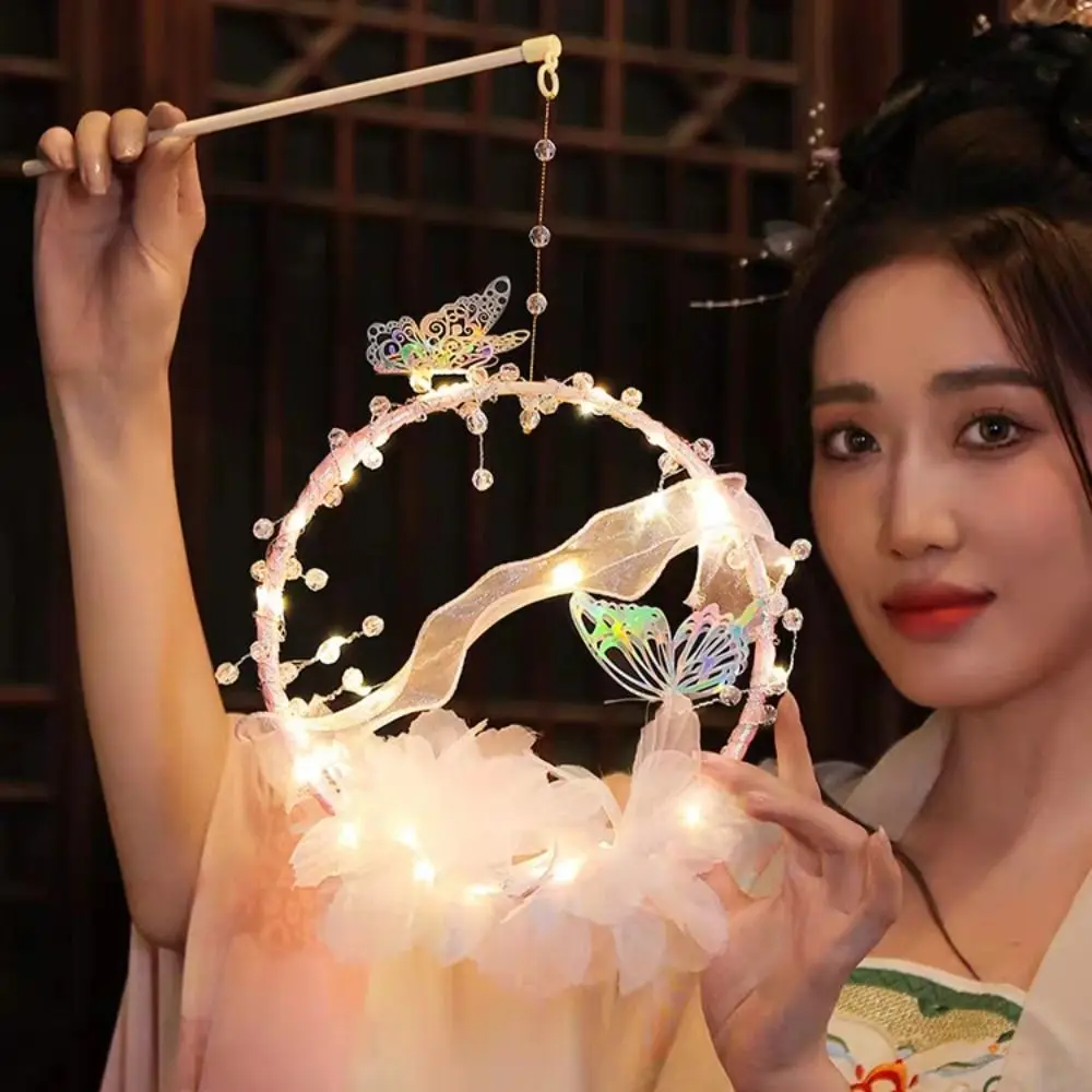 Diy material saco meados de outono festival lanterna diy artesanal forma de flor de lótus handheld coelho lanterna brilhante luminosa