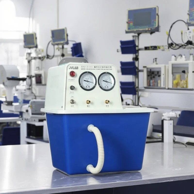 JVLAB SHZ-D (III) مضخة تفريغ المياه المتداولة لمختبر الكيمياء 15 لتر خزان 180 وات 60 لتر/دقيقة تدفق 8 متر رفع البناء البلاستيكي
