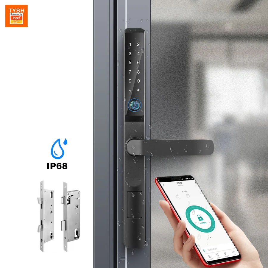 Tysh à prova dwaterproof água ao ar livre impressão digital tuya app cartão código keyless inteligente fechadura da porta eletrônica alumínio/vidro deslizante