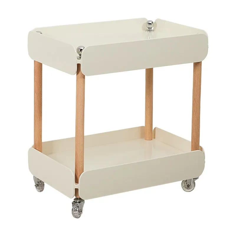 Nordic Mobile Side Table with Wheels Multi Tier Storage Cart for Living Room Sofa Edge Modern Rolling Coffee Stand