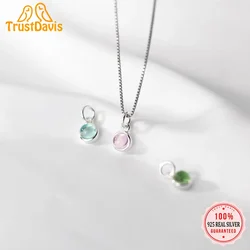 TrustDavis Real 925 Sterling Silver Fashion Cute Round Colour Pendant Handmade DIY Necklace Accessories Women 925 Jewelry HY756