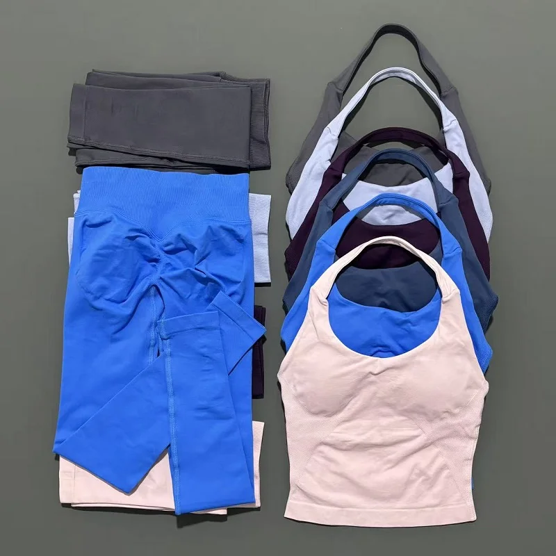 Ropa de Yoga de 2 piezas, chándal para mujer, ropa atlética, traje de Fitness para Pilates, entrenamiento de gimnasio, ropa de realce, Top deportivo, traje de mallas