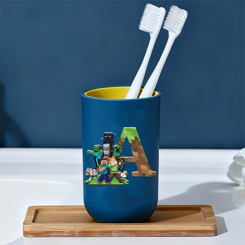 

Hot Pixel Game Cartoon Print Water Cup Plastic Tooth Brushing Mug Minecrafted Letter A-Z Kids Toothglass Cups Cute Birthday Gift