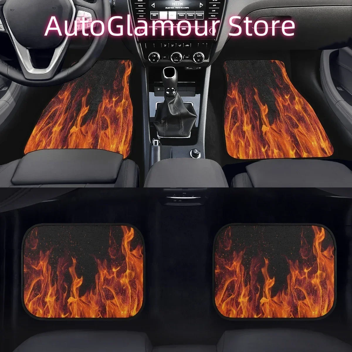 3D Red Flame Pattern Car Floor Mats Full Set 4 Pcs Universal Car Front Floor Carpet Set Animal Vehicle Floor Protection Rugs New