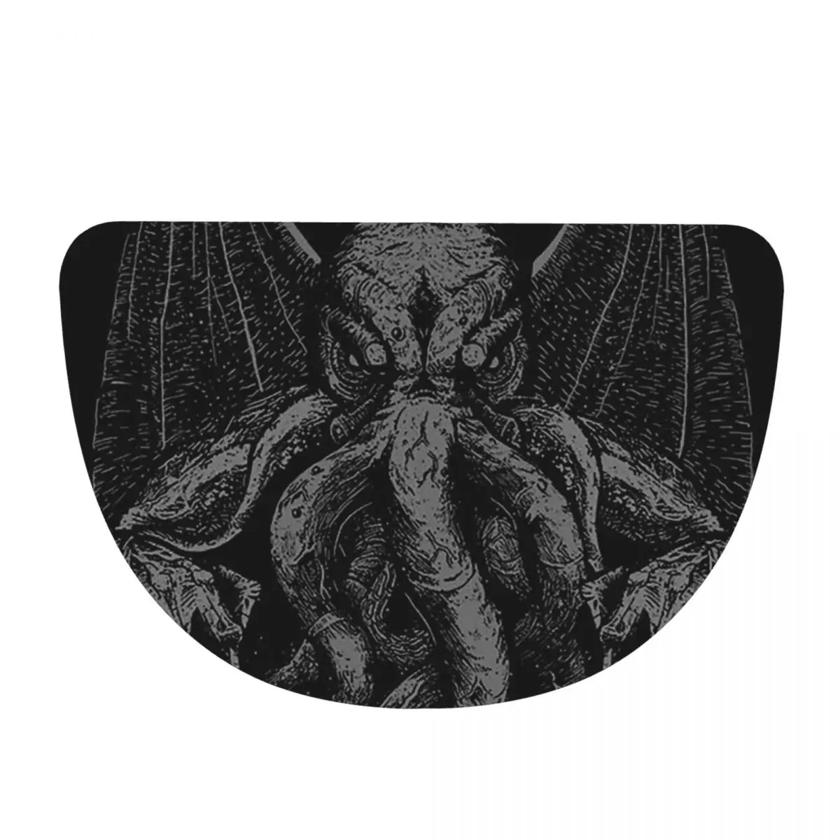 Cthulhu Mythos Lovecraft Horror Soft Flannel Half Round Doormat Non Slip Bathroom Mat Absorbent Floor Carpet for Laundry Room
