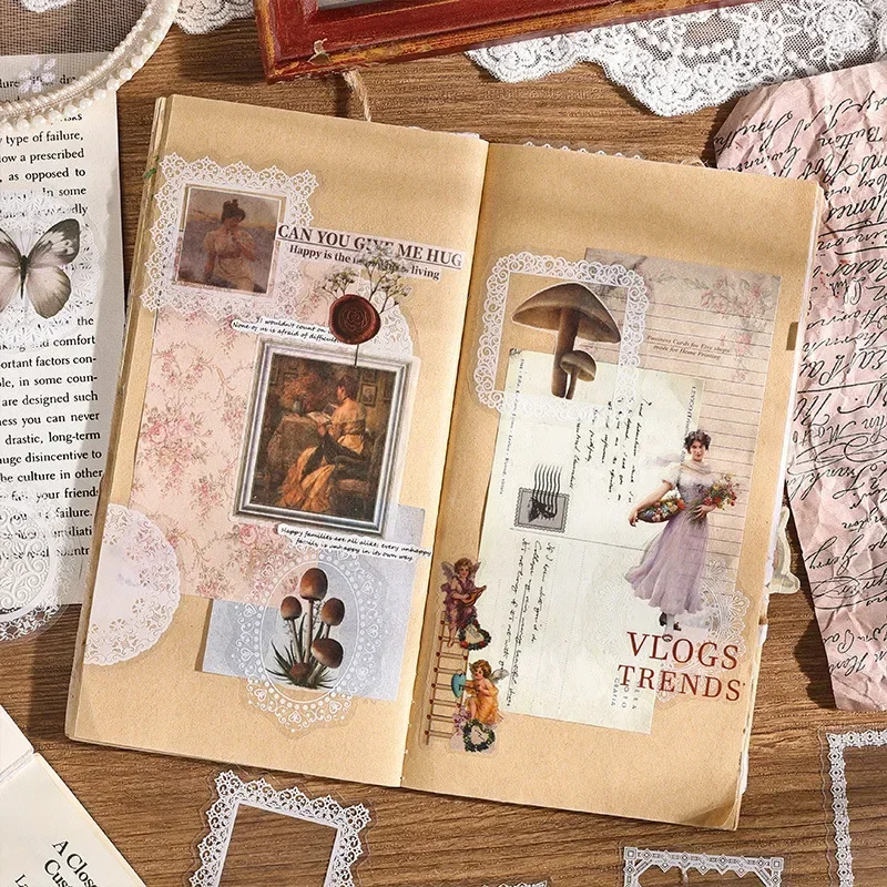 30 pz/borsa White Lace Pattern adesivi trasparenti per animali domestici Vintage Clear DIY Journaling Album Scrapbooking Collage Material