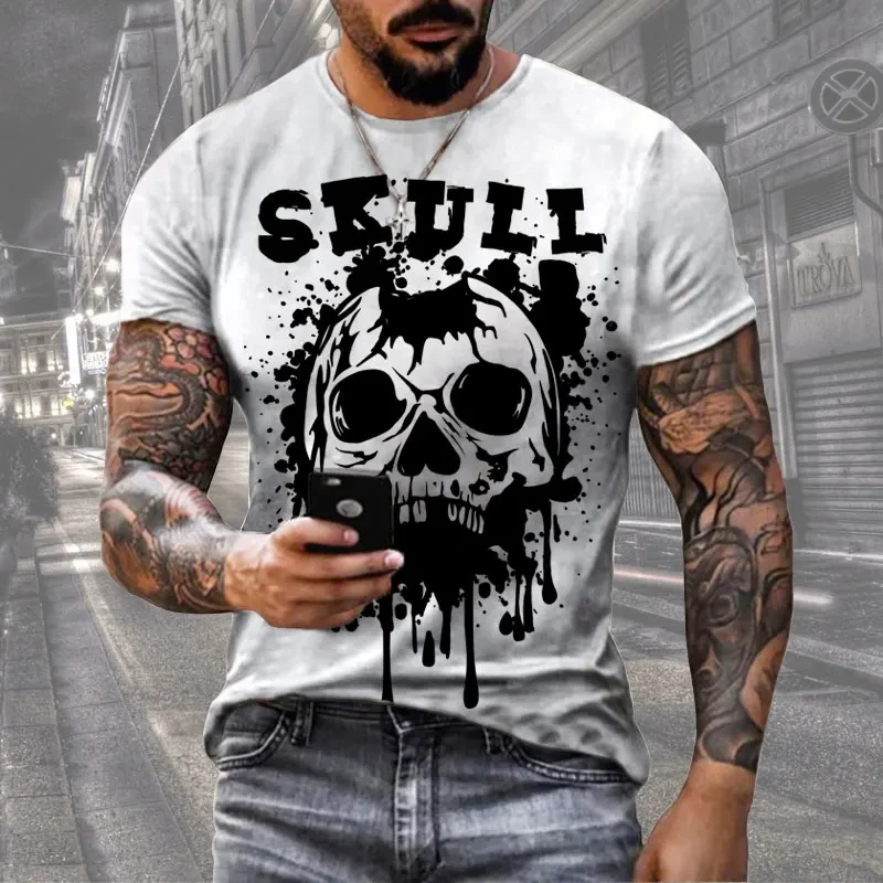 Vintage T-Shirt For Men 3D Skull Motorcycle Rider Print Short Sleeve Tops Summer Casual T Shirt Oversized Tee Shirt Men Clothing