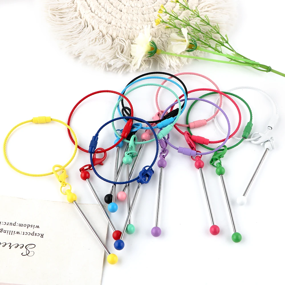 5pcs 15CM Colours Stainless Steel Wire Rope Keychain Chain Connector With Beadable Keychain Bars For Jewelry Making Accessories