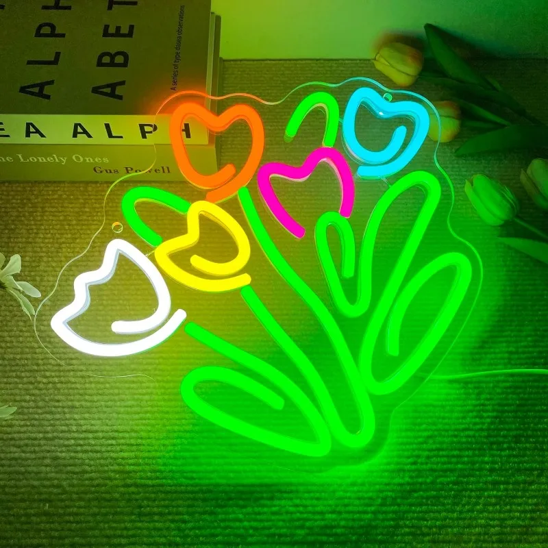 Tulip LED Neon Sign, Dimmable LEDTulip Flower Neon Light ,  Bedroom Club Wall Decor,Gift for Mother's or Valentine's Day