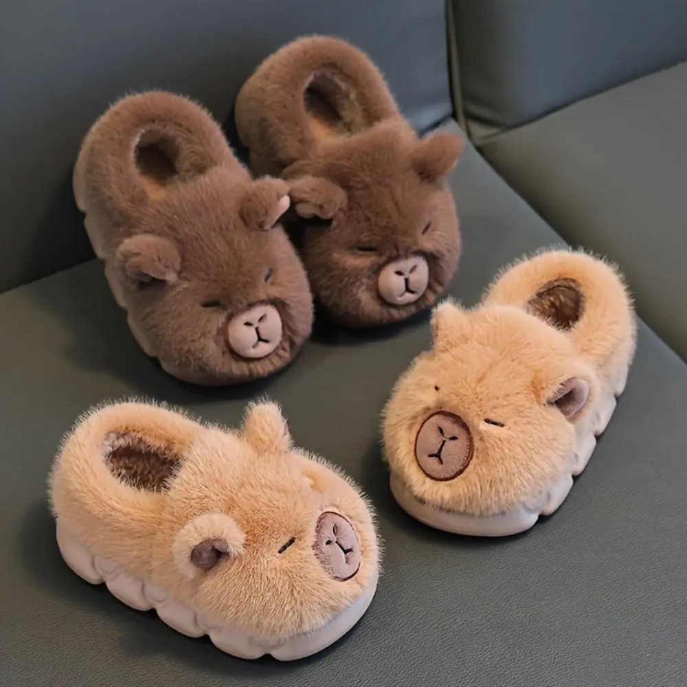 

Cute Capybara Kids Slippers Soft Non Slip Home Shoes Thicken Warm Fluffy Slippers Winter