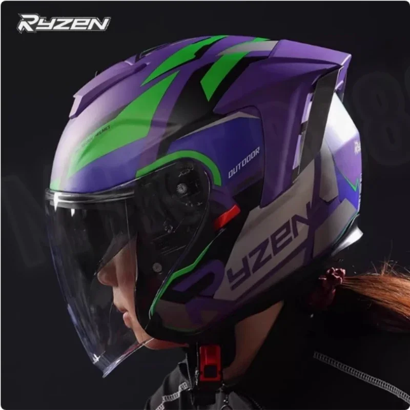 Ryzen DOT Motorcycle Helmet 3/4 Face Helmet Casco De Moto Electric Motobike Capacete Breathable Scooter Double Lens Anti-Glare