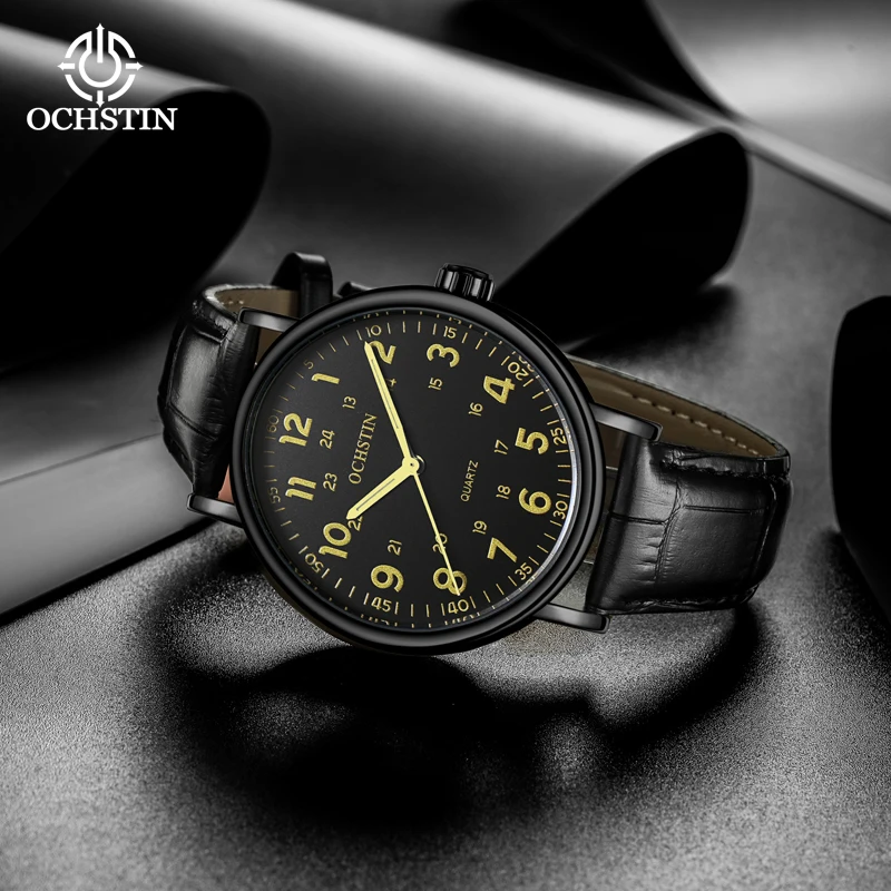 OCHSTIN Man Navigator Series slim quartz watch Men's skin-friendly genuine leather strap waterproof business Gentleman Clock