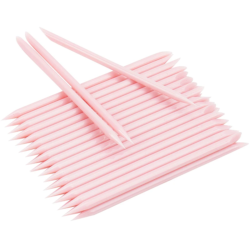 50pcs Nail Cuticle Pusher Manicures Remover Pink Plastic Stick Nail Art Design Gel Polish Drawing Sticks Makeup Tools