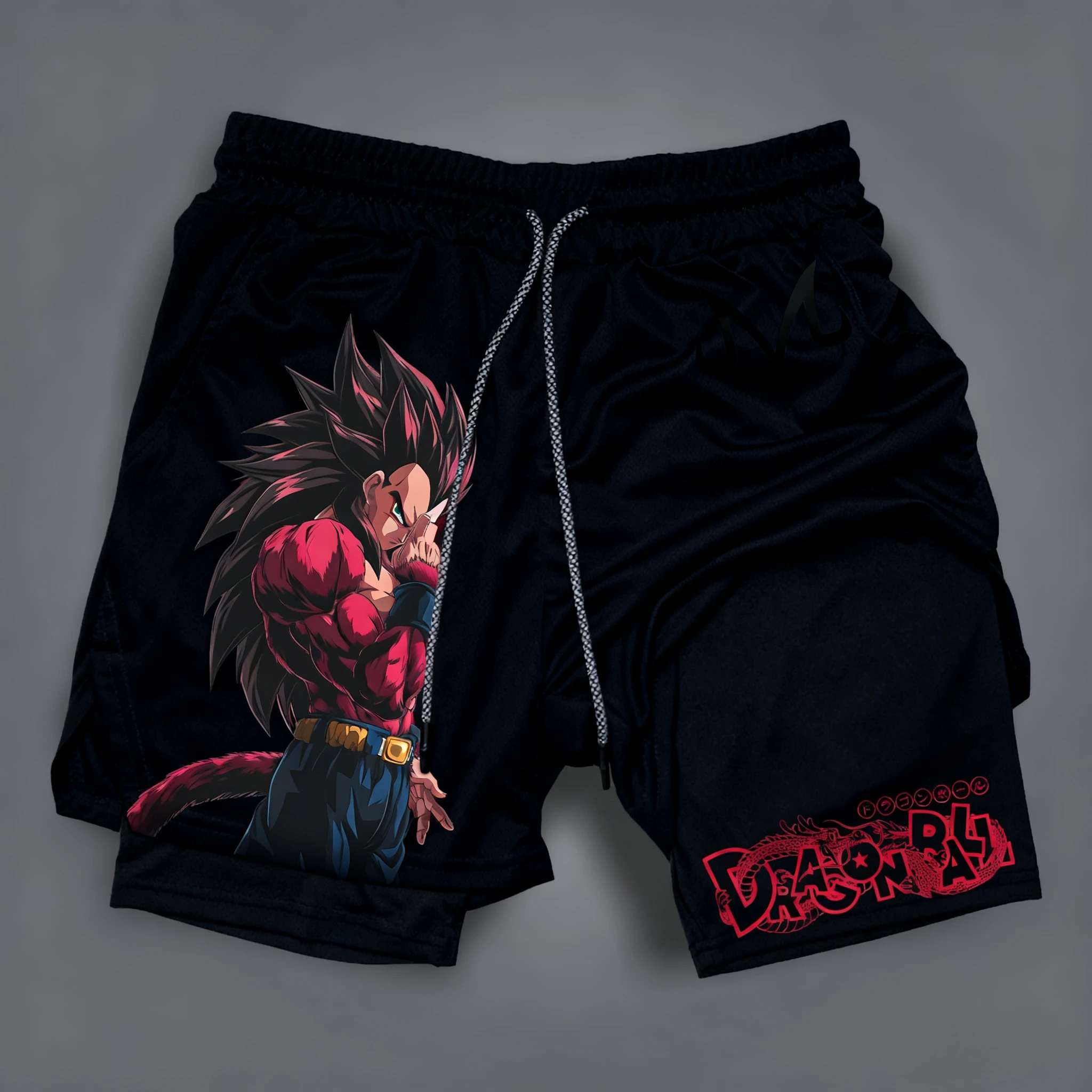 2025 Dragon Ball Anime GOKU Bedruckte Sommer-Doppelschicht-Shorts, amerikanische Herren-Strand-Fitness-Sport-atmungsaktive Shorts