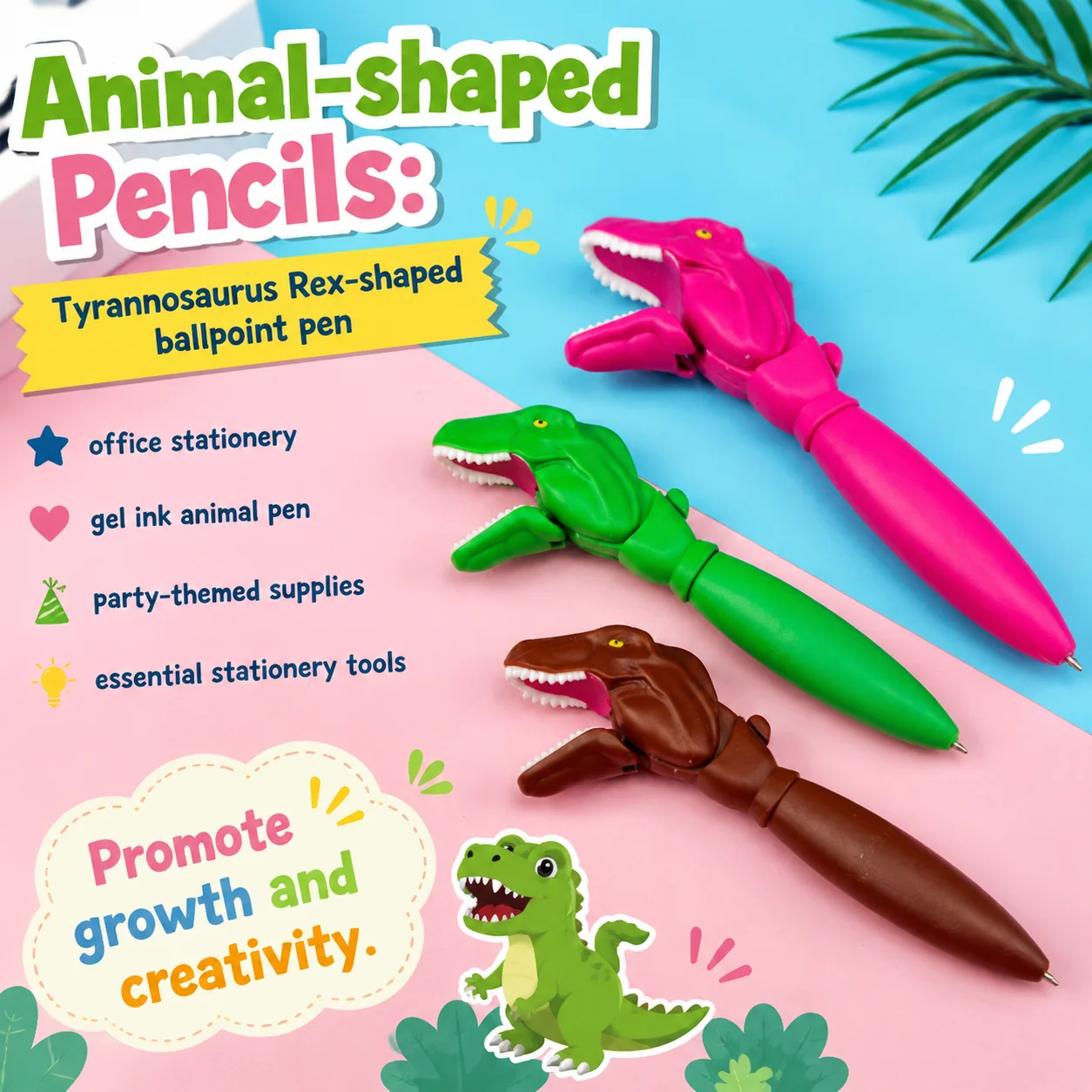Cute Ballpoint Pen Dinosaur Creative Decompression Cartoon Ballpoint Pen Student High Value Gel Pen Cute Toy Gift Kawaii Pens