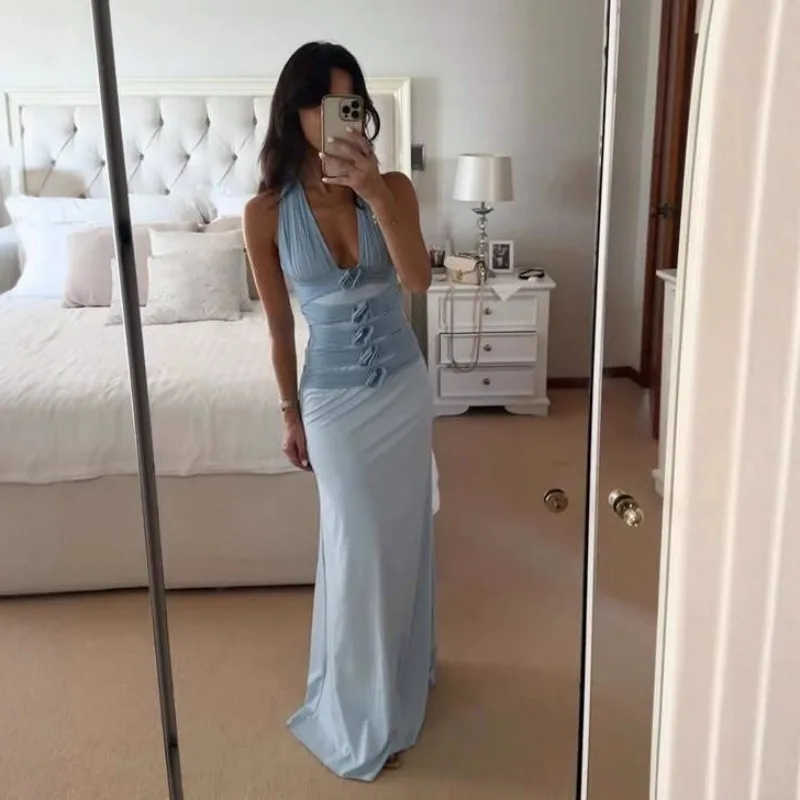

2025 New Women Backless Floral Maxi Dress Custom Tailored Sleeveless Elegant Evening Gown