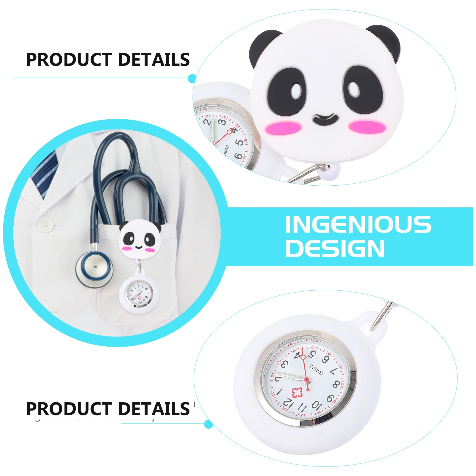 

1Pcs Nurse Pocket Watch Lovely Panda Theme Exquisite Texture Stretchable Chest Watch for Medical Workers Gift Choice