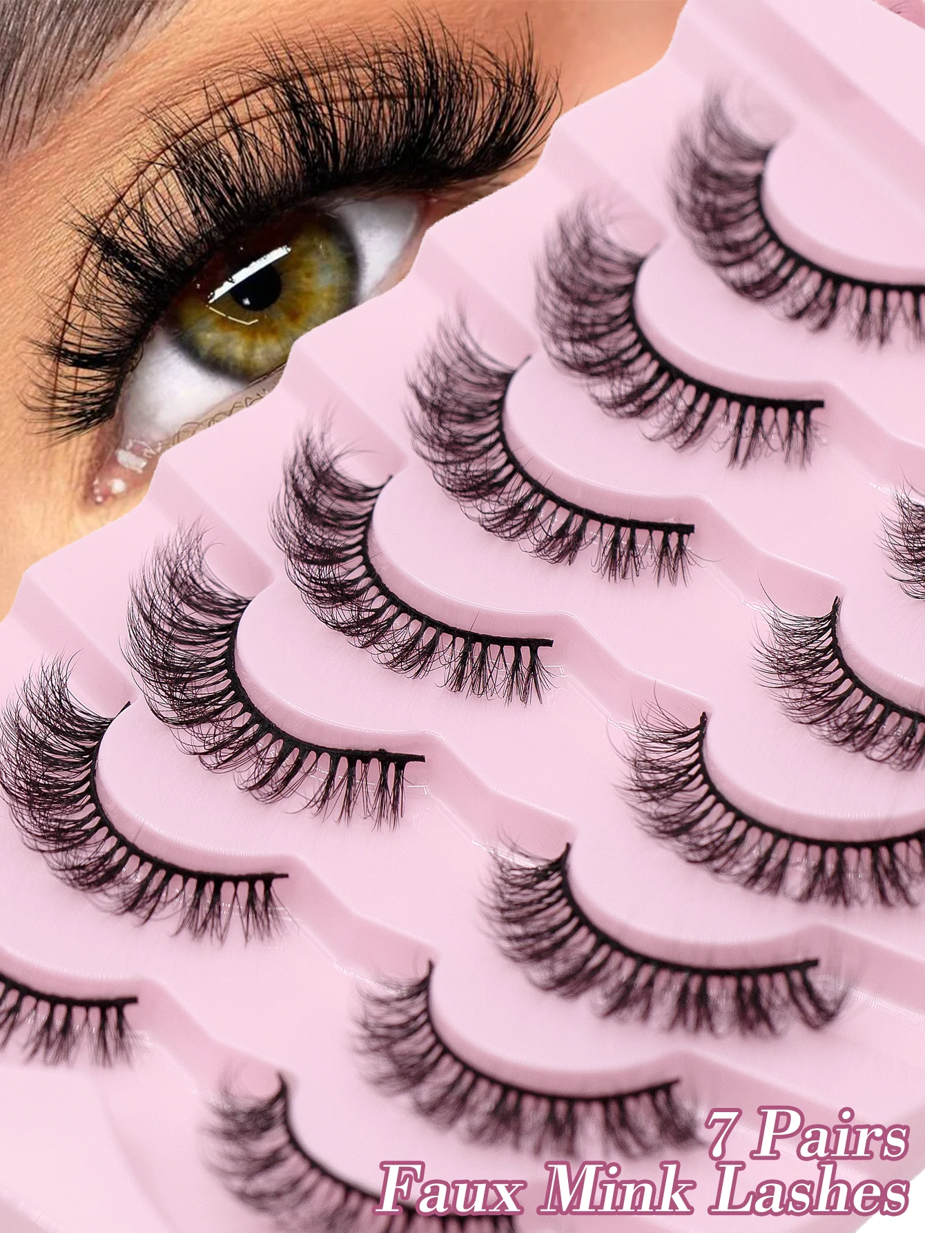 FindLove 7 paires de cils en forme de renard, Extension de cils volumisés, Dense et moelleux, 5-15mm, Manga, Faux cils en vison