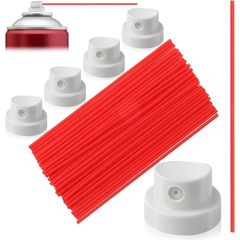 AA51 White Can Nozzle Set(5 Pieces), Red Can Straw(50 Pieces)- Can Aerosol Nozzle Replacement Repair Kit For Oil Cleaner Mainten