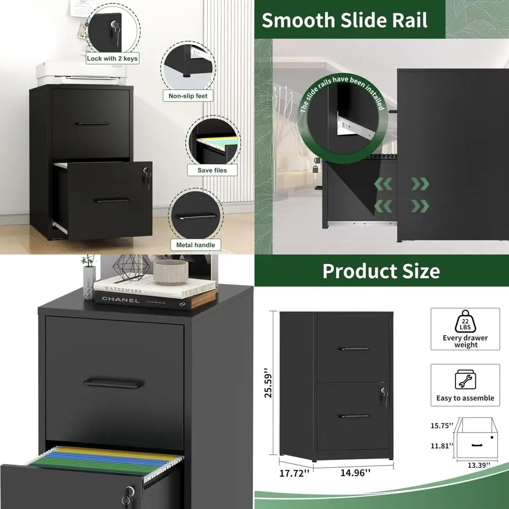 

Черный вертикальный шкаф для документов с 2 выдвижными ящиками, с замком, для форматов A4/Legal/Letter, требуется сборка