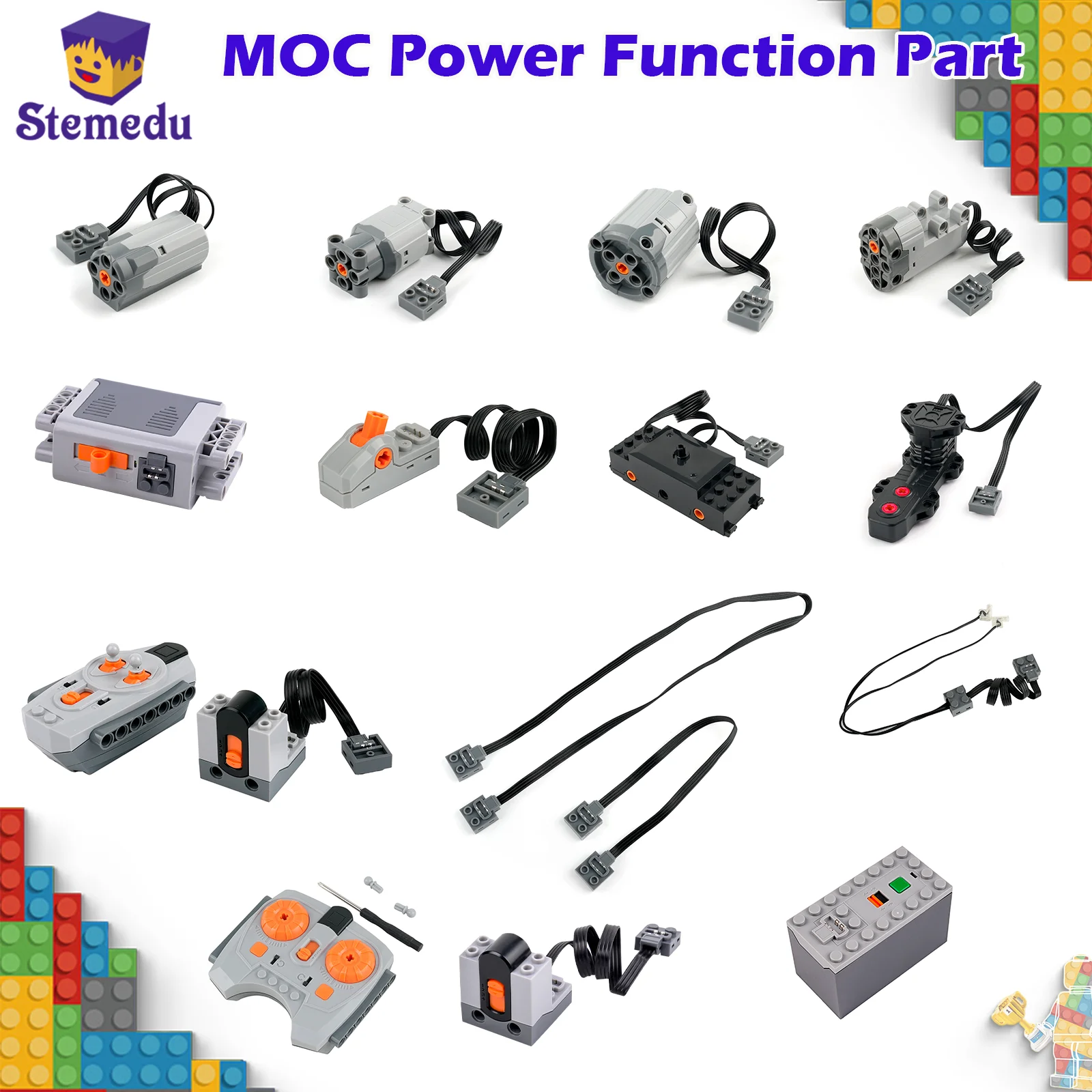 قطع غيار MOC Power Functions: محرك سيرفو تقني M للعربات الصغيرة، مجموعة طاقة معدلة للتحكم عن بعد بالأشعة تحت الحمراء، صندوق بطارية ليثيوم 9686
