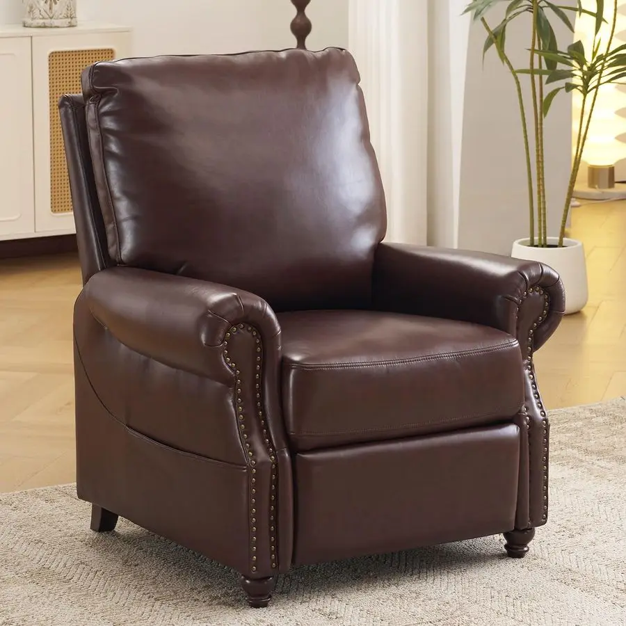 

Pushback Recliner Chair with Massage and Heat, Breathable Leather Recliner Chair with Overstuffed Backrest, Recline Customizable