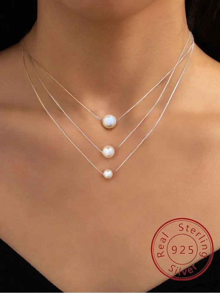 925 Sterling Silver Simplicity Classic 6MM 8MM 10MM Pearl Pendant Necklace For Women Anniversary Party High Quality Fine Jewelry