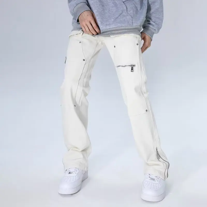 2026 Y2K Mode Weiße Baggy New Jeans Kpop Cargo-Hosen für Herren Kleidung Gerade Knöchelreißverschluss Damen Lange Hosen Ropa Hombre – Detail 4