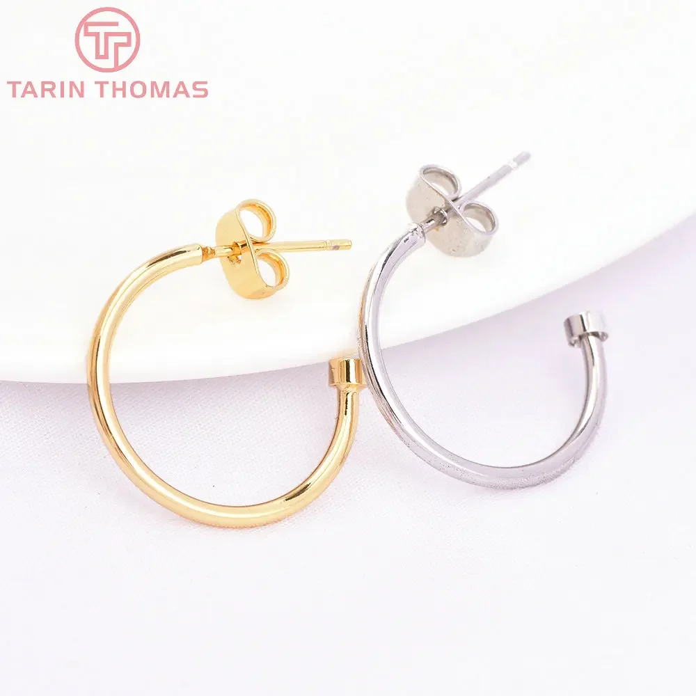 Ganchos de latón con tapón trasero para pendientes, accesorios de joyería Diy de alta calidad, 6 piezas, 20MM, 24K, Color dorado, 2102