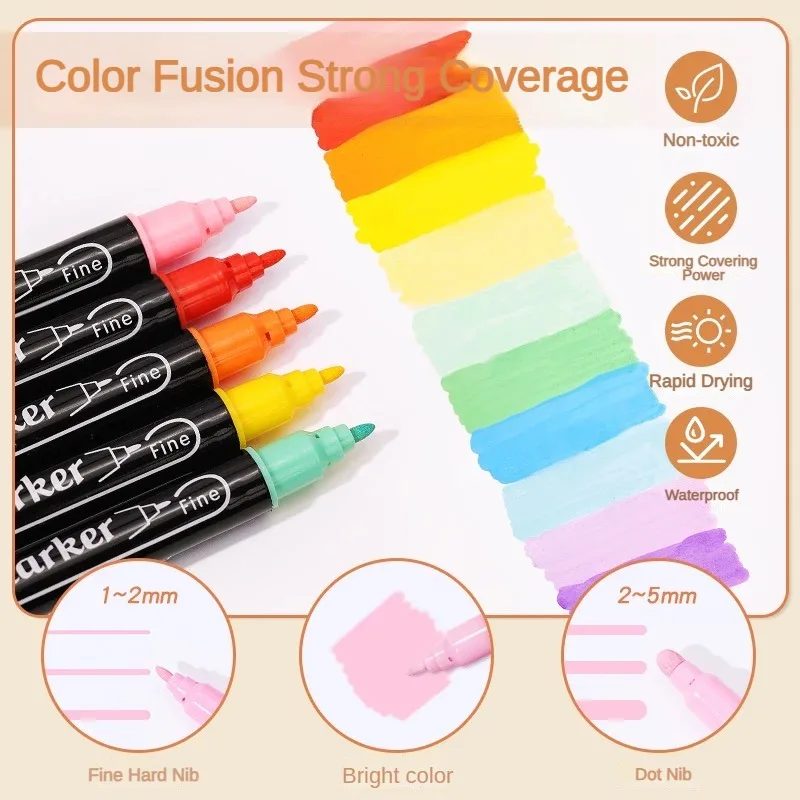 84/60/12 Colors Acrylic Paint Marker Extra Fine/Dots Tip Dual Head Marker Pens Calligraphy Graffiti School Supplies Stationery