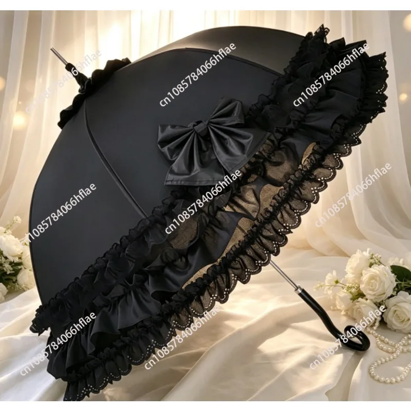 English Style Princess Lace Long Handle Parasol, Wedding Photography Prop, UV Protection Elegant Sunshade Umbrella