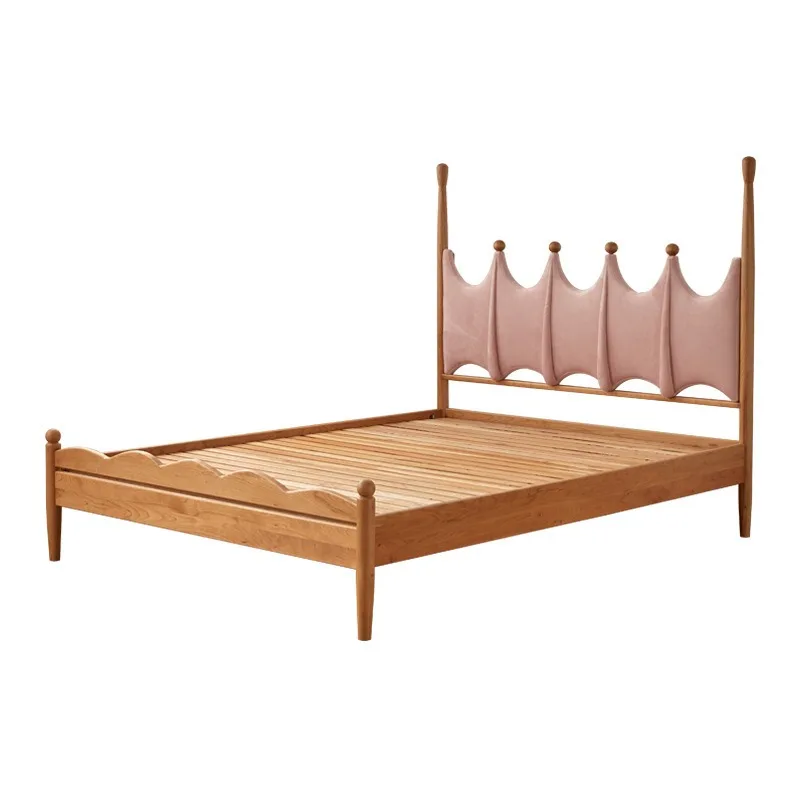 North American cherry wood solid wood bed, black walnut velvet fabric soft bag bed, youth college bed single bed