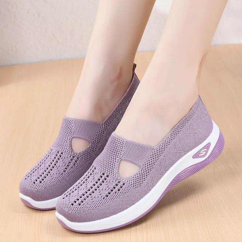 Shoes for Women Summer Fashion Women Cut Out Sneakers Casual Breathable Slip on Walking Shoes Lightweight Outdoor Flat Shoes