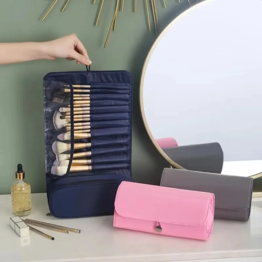 Waterproof Makeup Brush Bag Rolling Bags Large Capacity Makeup Brush Holder Portable Save Space Nylon Makeup Case Travel