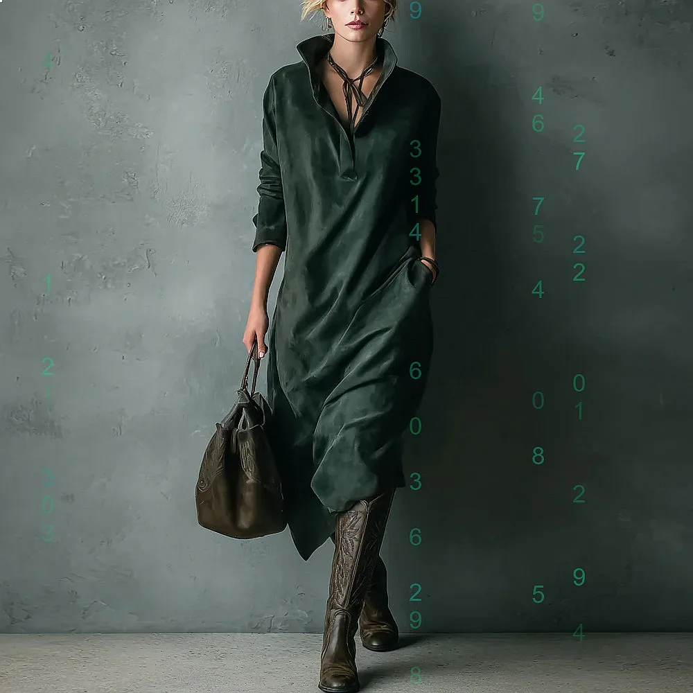 

Women's Suede Long Sleeve Midi Dress Casual Loose Plain Dresses for Spring Summer
