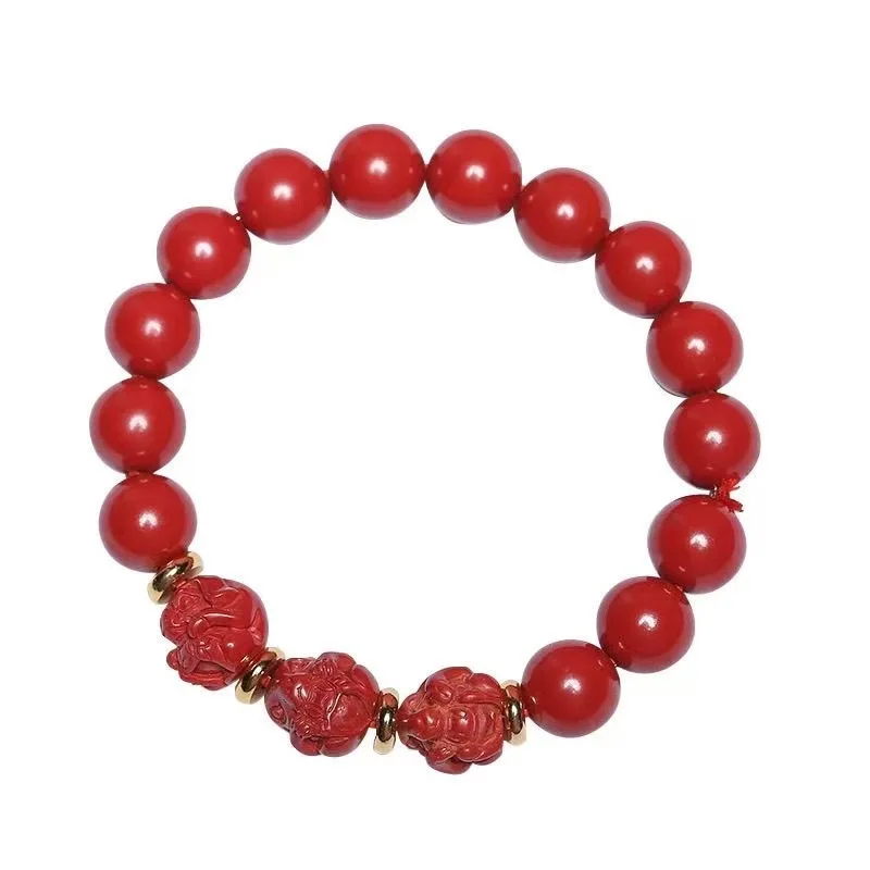 Natural Original Mine Cinnabar Twelve Chinese Zodiac Three Harmony Bracelet High Content Birthday Year Unisex Jewelry