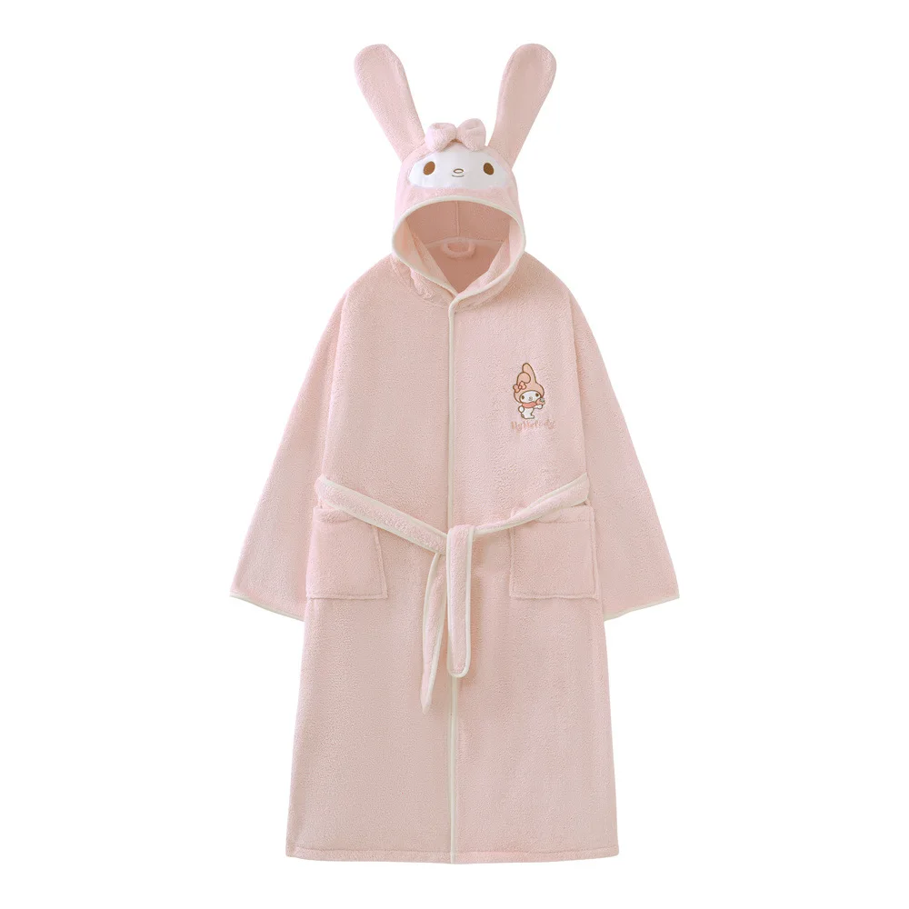 Sanrio Kuromi Cinnamoroll My Melody Pudding Dog Hooded Bathrobe Women Girl Coral Flannel Thickened Cute Cartoon Sleeprobe Pajama