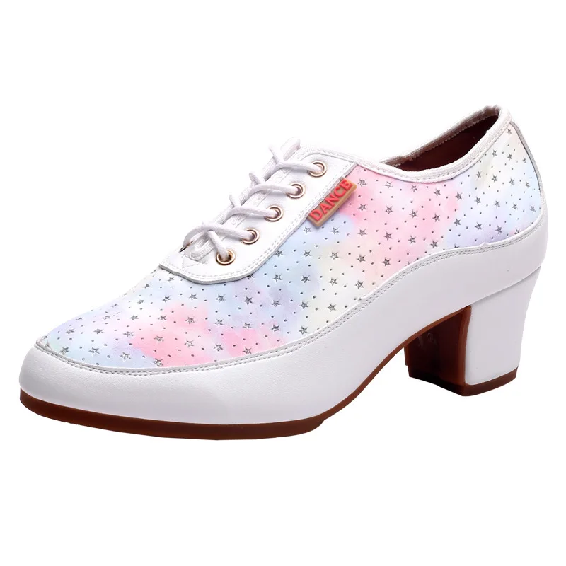 Fashion Rainbow Leather Low Heel Comfortable Women Jazz Street Ballroom Soft Outsole Dance Shoes 3.0cm 5.0cm WC033