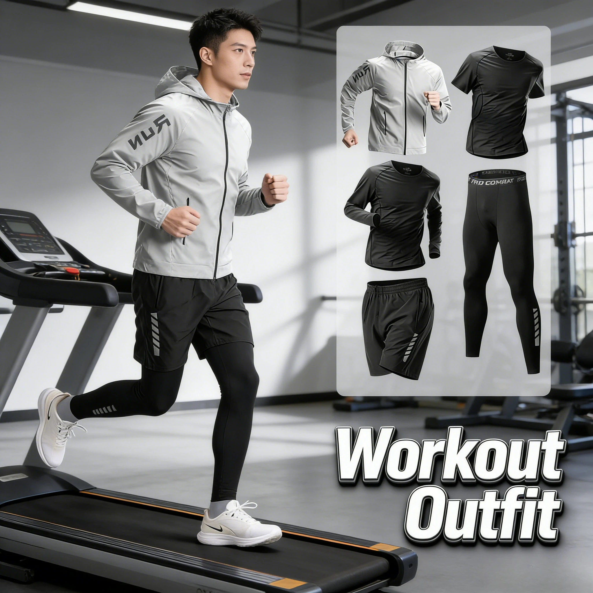 

Мужской быстросохнущий спортивный костюм с курткой для бега, тренировок, занятий фитнесом на открытом воздухе, осенний новый стиль